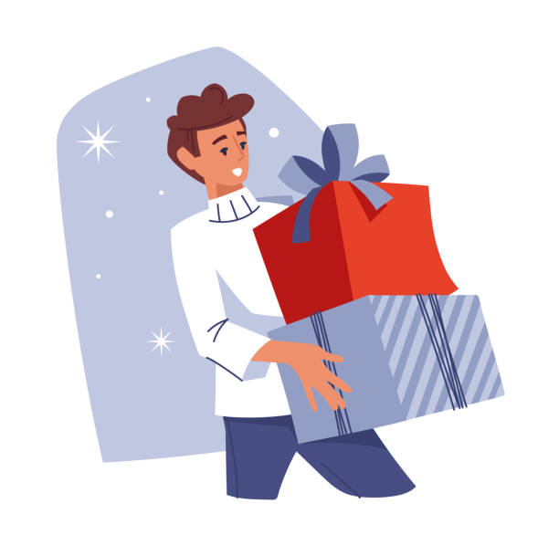 istock People with gifts. Man with a gift box. Preparing for Christmas. 1432438369