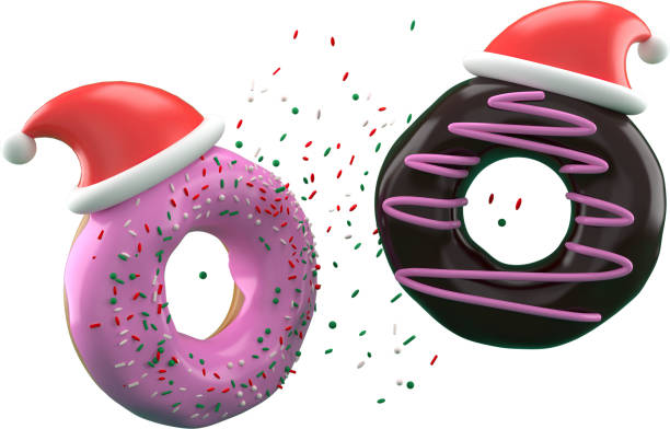 istock 3d Rendering Christmas or new year elements background with decorative donut. Colorful gifts for holidays. Modern design. Isolated illustration. 1432440740