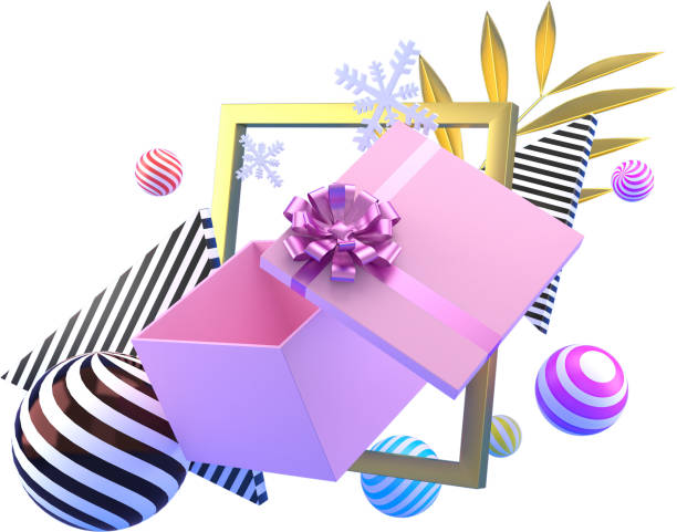 istock 3d Rendering Christmas or new year elements background with decorative balls, and gift boxes. Colorful gifts for holidays. Modern design. 1432440797