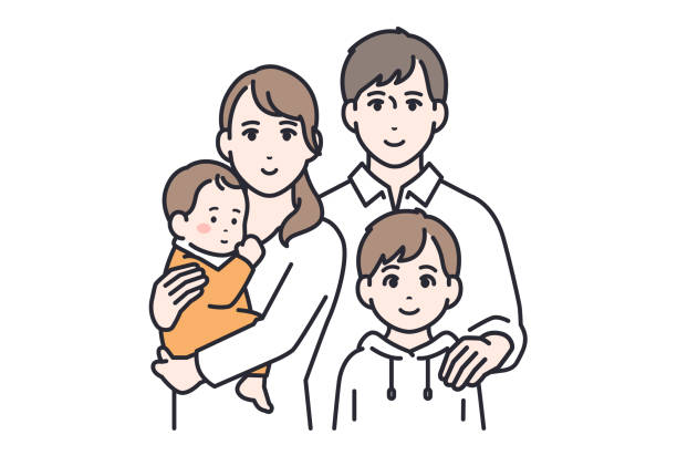 ilustrações de stock, clip art, desenhos animados e ícones de family of 4: vector illustration material of a young couple, a baby and a child - four people illustrations
