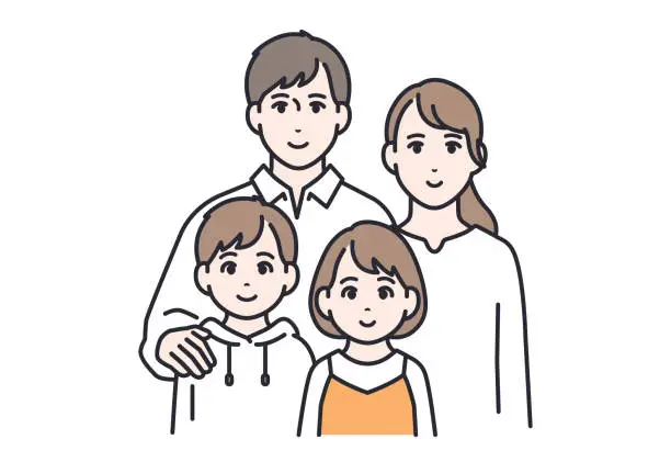 Vector illustration of Family of 4: Vector illustration material of a young couple and two children