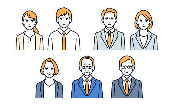 zestaw prostych ikon twarzy pracownika biurowego - old human face men ceo stock illustrations