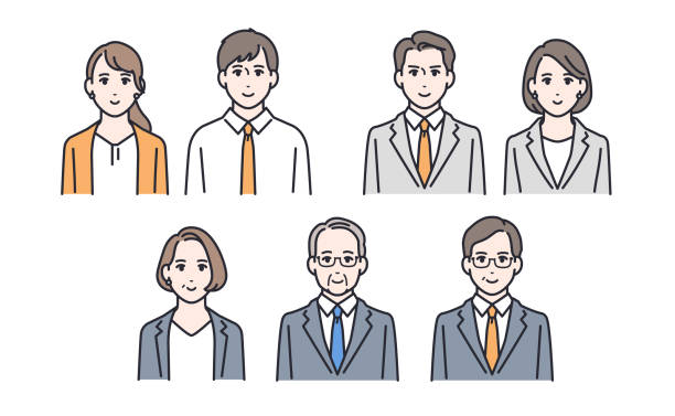 zestaw prostych ikon twarzy przedsiębiorcy - old human face men ceo stock illustrations