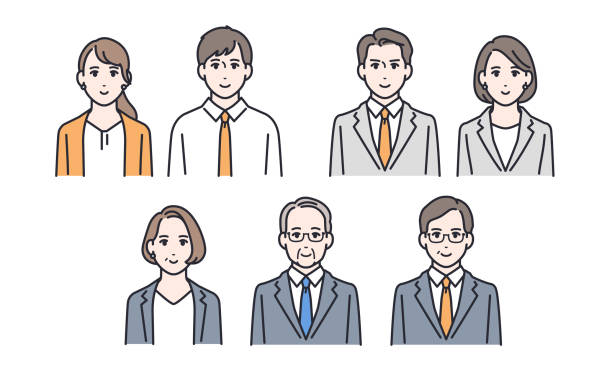 ilustrações, clipart, desenhos animados e ícones de conjunto de ícones de rosto simples para pessoas de negócios - old human face men ceo