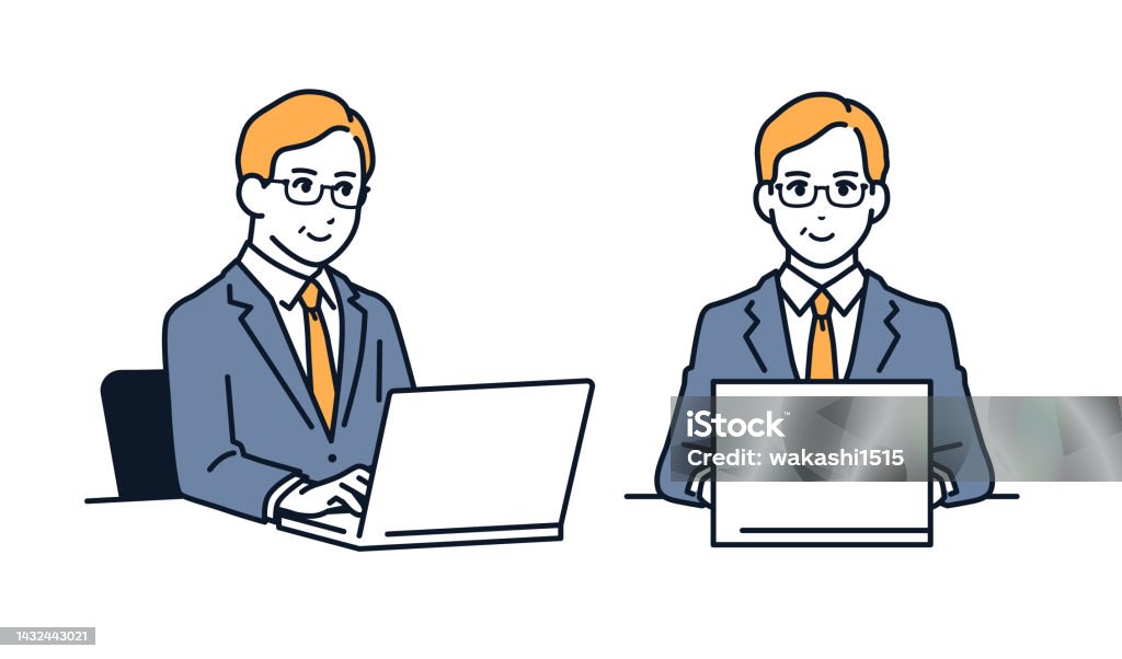 Middle Man Computer Vector Illustration Material Of A Middle Man Operating A Laptop Stock ...