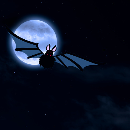 Supermoon rising over the flying bat in midnight.
