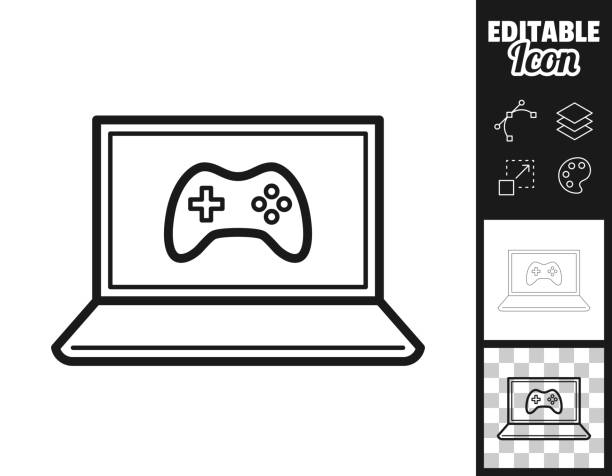 gra wideo na laptopa. ikona do projektowania. łatwy do edycji - video game gamepad black isolated on white stock illustrations