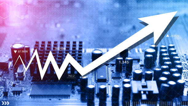 Arrow showing price increase and demand for microprocessors.