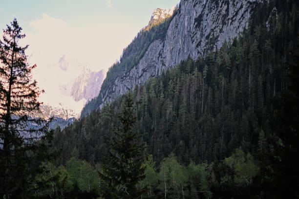 Snow covered mountains at Vorderer Gosausee, Gosau, Upper Austria.