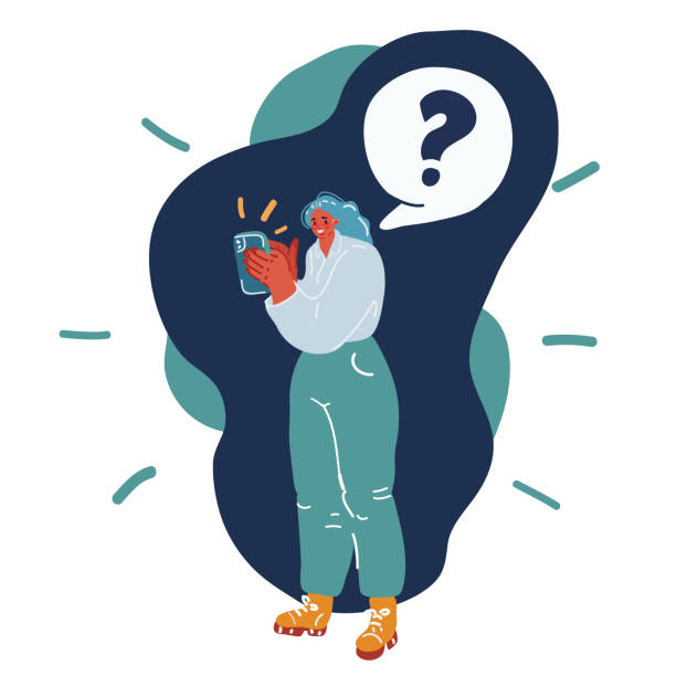 istock Cartoon vector illustration of women standing with question symbol and using their smartphones for texting to live chat, asking for help via internet. 1432448038