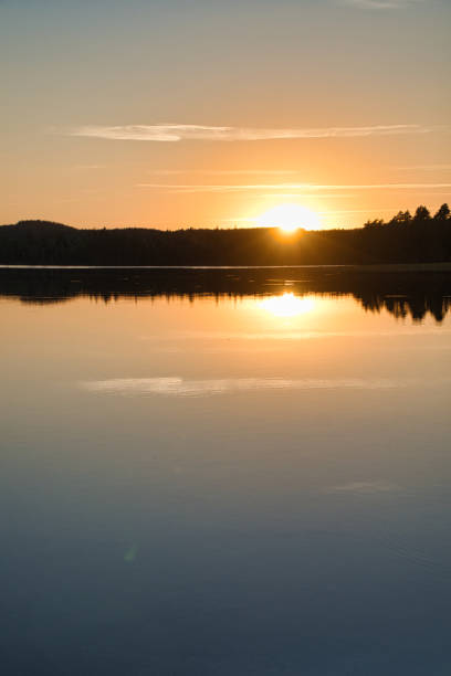 Pond in the Forest on Purple and Red Sunset Sky