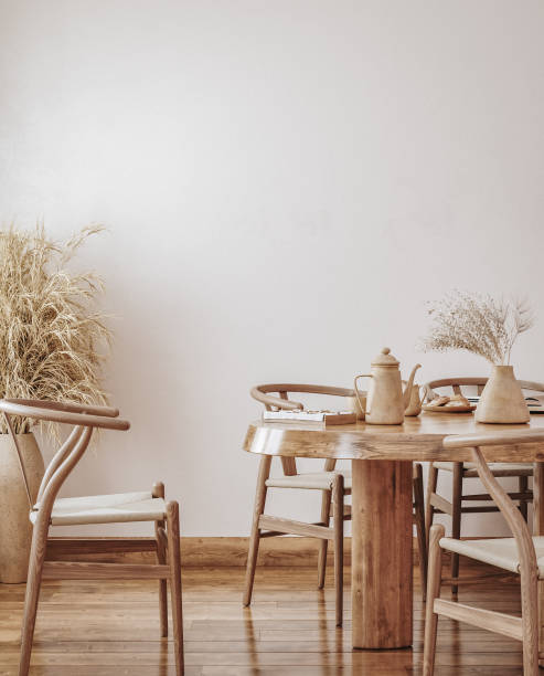 istock Farmhouse dining room interior, wall mockup 1432450489