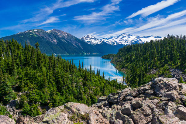 BC wilderness at Garibaldi Park Iconic Garibaldi Lake and Panorama Ridge - calling card  of beautiful British Columbia garibaldi park stock pictures, royalty-free photos & images