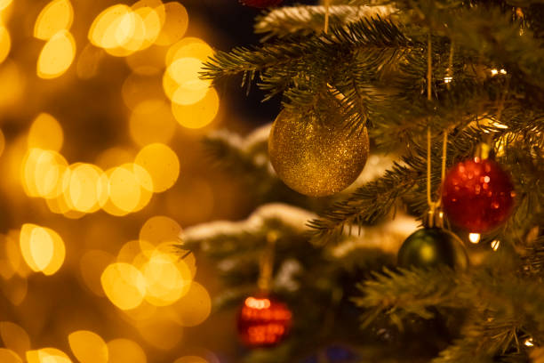 istock Christmas tree traditionally decorated with multicolored baubles in Finish Lapland, Finland 1432452931