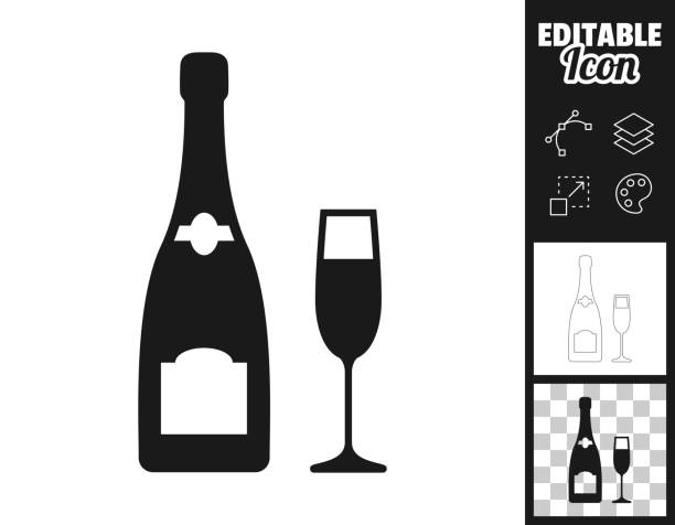 シャンパンボトルとグラス。デザイン用のアイコン。簡単に編集可能 - bottle shape点のイラスト素材／クリップアート素材／マンガ素材／アイコン素材