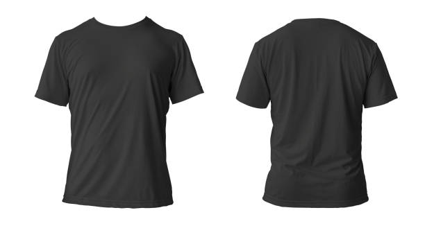 istock Blank black clean t-shirt mockup, isolated, front view. Empty tshirt model mock up. Clear fabric cloth for football or style outfit template. 1432456028