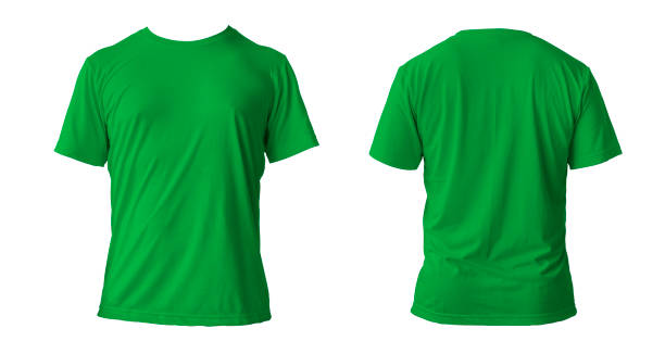 istock Blank green clean t-shirt mockup, isolated, front view. Empty tshirt model mock up. Clear fabric cloth for football or style outfit template. 1432456030