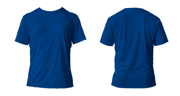 istock Blank blue clean t-shirt mockup, isolated, front view. Empty tshirt model mock up. Clear fabric cloth for football or style outfit template. 1432456032