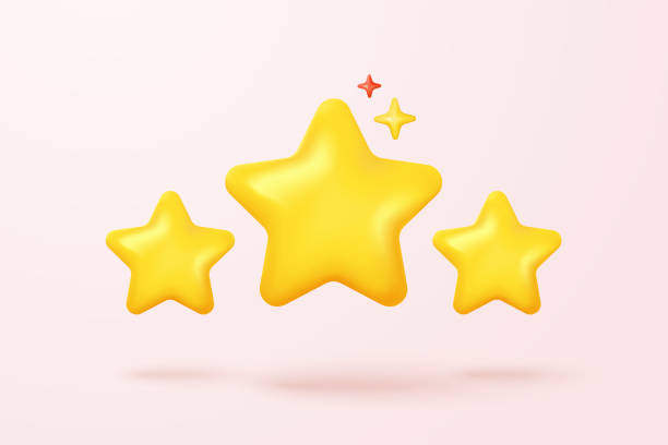istock 3d yellow stars glossy color icon for game on pink background. Customer rating feedback from client about employee of UI website concept. 3d star quality icon vector with shadow render illustration 1432456198