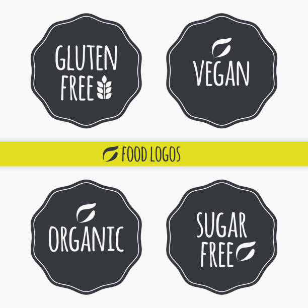 Gluten Free, Vegan, Organic, Sugar Free vector icon. Isolated grey white label set. Symbol for food, healthy eating, product, sticker, allergy, diet, design element Gluten Free, Vegan, Organic, Sugar Free vector icon. Isolated grey white label set. Symbol for food, healthy eating, product, sticker, allergy, diet, design element gluten free stock illustrations