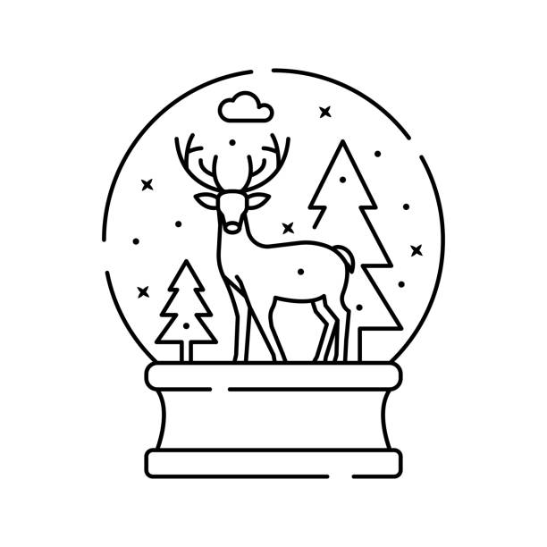 illustrations, cliparts, dessins animés et icônes de icône de boule à neige en cristal de noël avec bonhomme de neige. boule de verre magique pour le concept de vacances de noël d’hiver dans un style linéaire simple. contour modifiable. illustration vectorielle doodle. - snowflake ice crystal christmas snow