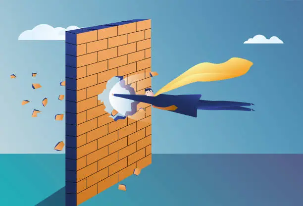 Vector illustration of Superman breaks through the wall