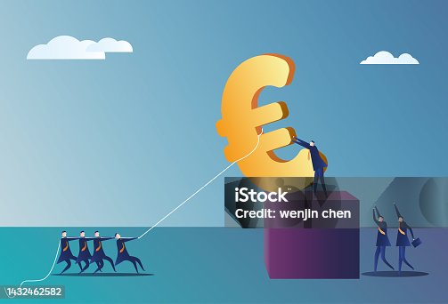 istock People use rope to help business man pull euros down 1432462582