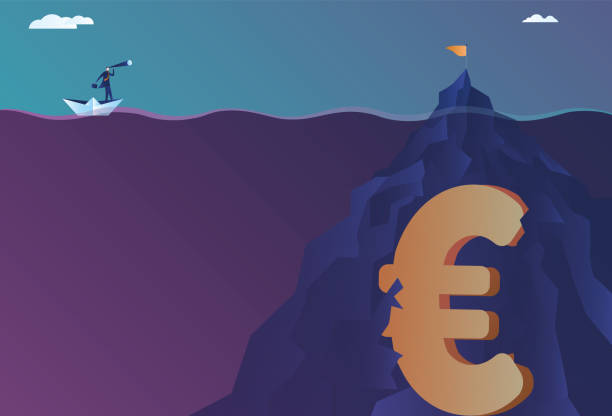 istock Business man standing on paper boat looking for euro with binoculars 1432462765
