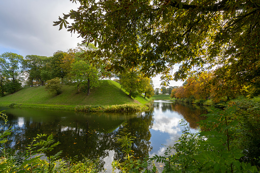 Copenhagen, Denmark. October 2022. view of the Churchill park, a green area surrounding the Kastellet fortress in the city center