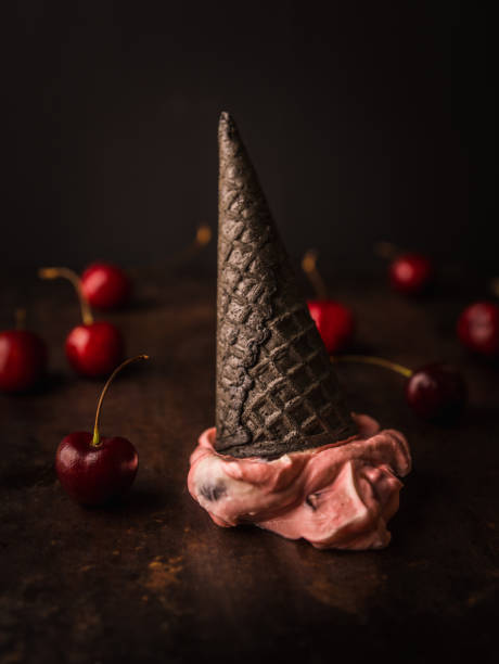 istock Cherry ice cream on the dark rustic background. Selective focus. 1432466212