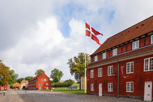 Copenhagen, Denmark. October 2022. panoramic view of the Kastellet, a 1600 star fortress with ramparts and a museum that regularly organizes concerts and events.