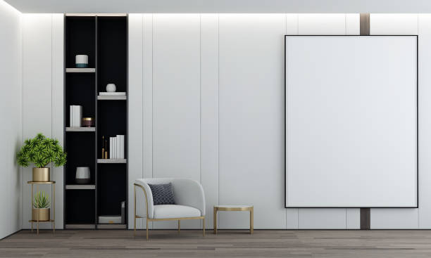 istock Modern living room and white decoration wall texture background interior design 1432468812
