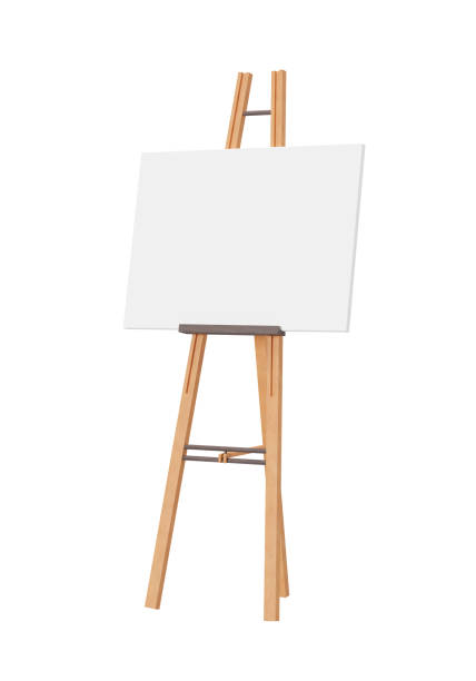 istock Empty horizontal canvas on wooden easel, isolated on white background. Free, copy space for your picture. Artwork presentation. Canvas mock up. Cut out object. 3D rendering. 1432471613