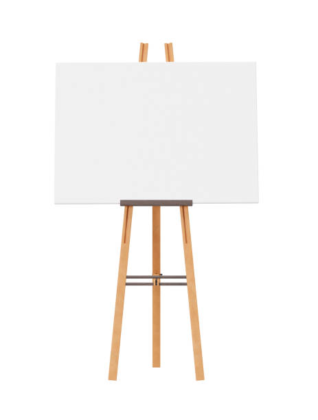 istock Empty horizontal canvas on wooden easel, isolated on white background. Free, copy space for your picture. Artwork presentation. Canvas mock up. Cut out object. 3D rendering. 1432471614