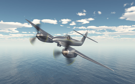 Computer generated 3D illustration with a British fighter plane of World War II