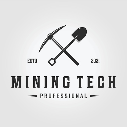 Mining Tech with Shovel and Pickaxe Vector Design Illustration Vintage, Carpentry Concept Traditional