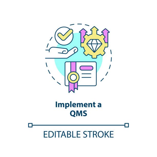 illustrazioni stock, clip art, cartoni animati e icone di tendenza di icona implementa il concetto di sgq - quartermaster