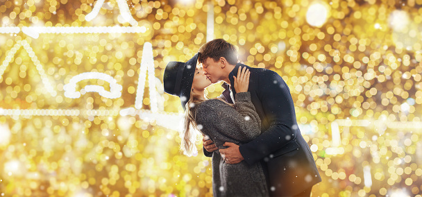 christmas - a couple celebrates together at the christmas market