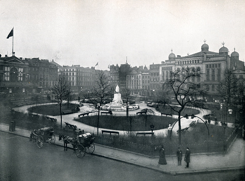 Leicester Square known as an entertainment venue, with many amusements peculiar to the era, including Wyld's Great Globe, built for The Great Exhibition of 1851