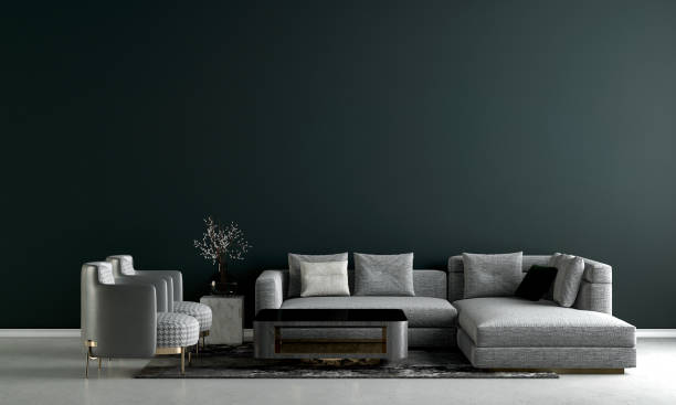istock Modern living room and blue wall texture background interior design 1432478150