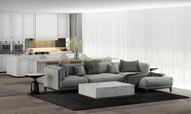 istock Modern decoration living room and dining room and kitchen space 1432478180
