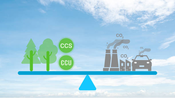 istock Carbon neutrality concept. Carbon dioxide reduction. CO2 gas emissions balance with carbon absorbed by trees and carbon capture technology. CO2 neutral balancing scale. Factory and transport pollution 1432482580
