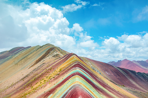 Rainbow mountain in Peru also know as Vinicunca, or Winikunka, or Montaña de Siete Colores, Montaña de Colores or Rainbow Mountain, is a mountain in the Andes of Peru with an altitude of 5,200 meters above sea level.