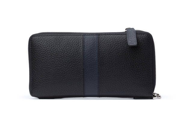 istock Men's black leather wallet isolated on white background 1432483429