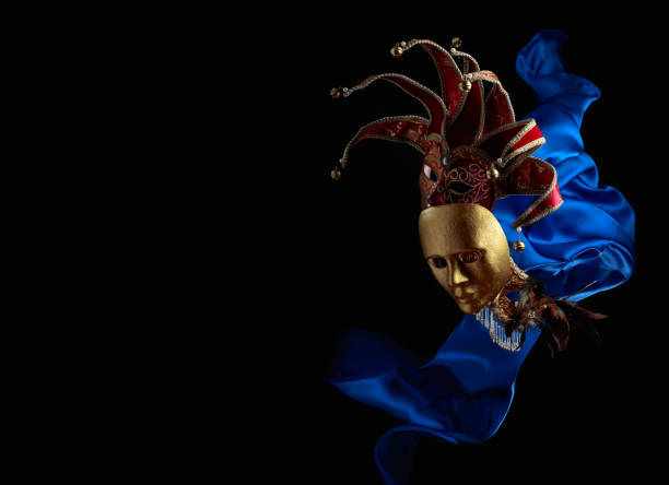 istock Old carnival masks with flutters blue cloth. 1432484724