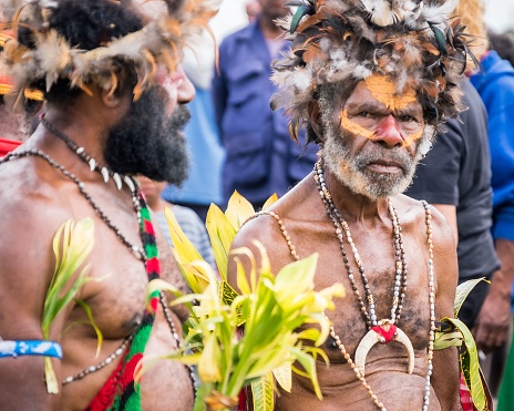 , Papua New Guinea: several Papua New Guinea natives dressed to perform at the Mt Hagen show