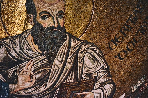 Beautiful shot of mosaic of the Apostle Paul in the Cathedral of Monreale