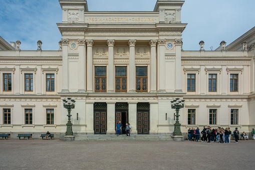 , Sweden: The entrance of the University Main Building of Lund University, Lund, Sweden