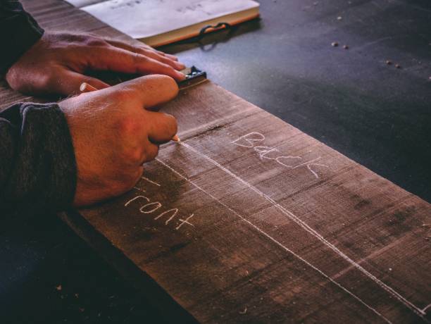 istock man layouting marks on a wooden surface for cutting 1432487798