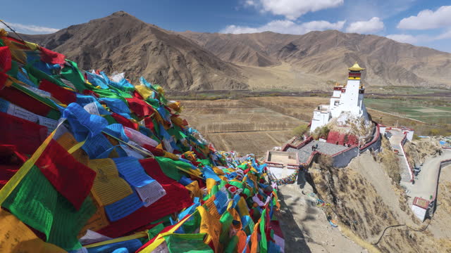 The colorful prayer flags of Yongbulakan are flying in the wind